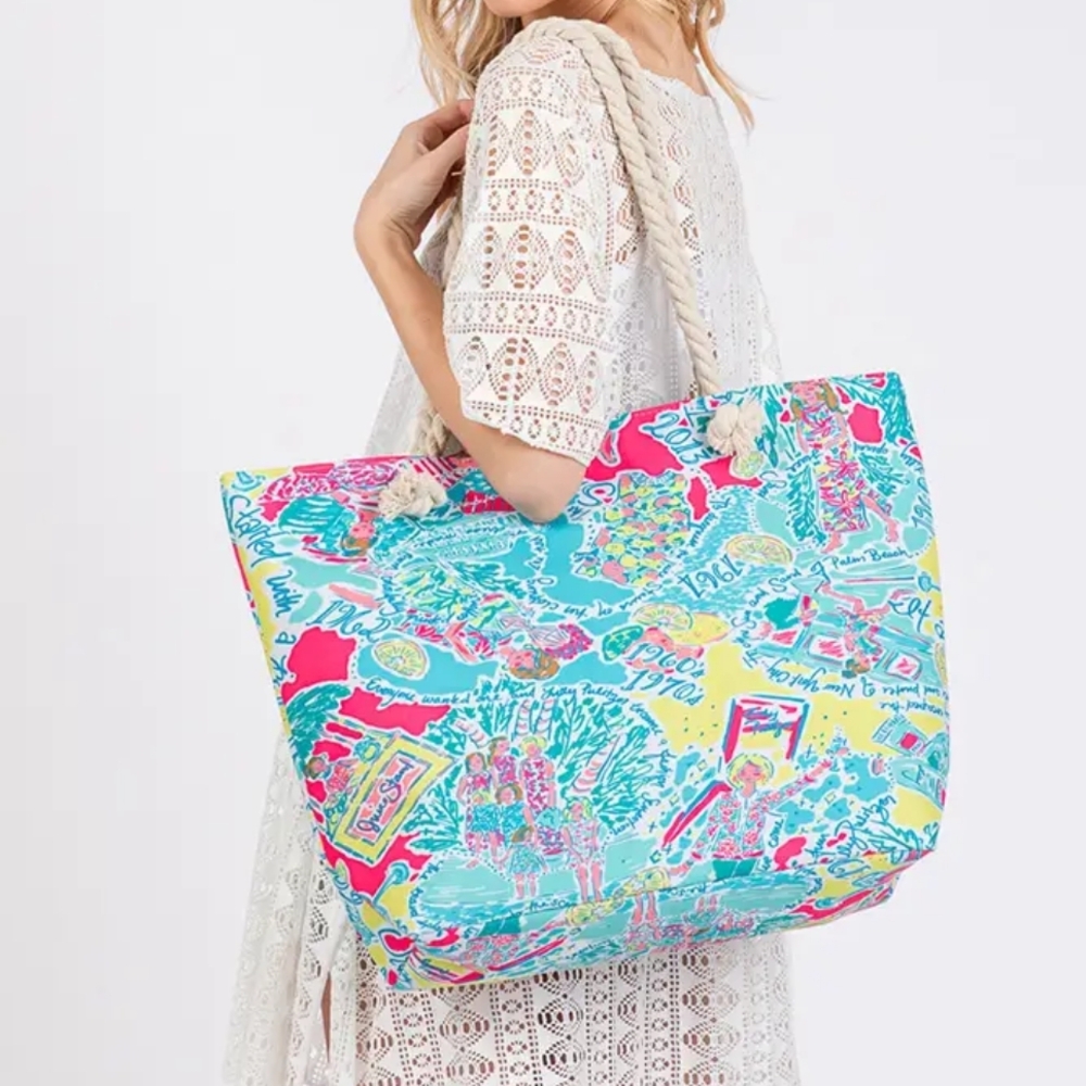 Blue and Pink Tropical Tote Bag